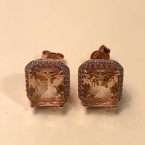 NIB 6.55 Ct Lab Peach Morganite Sterling Silver earrings, 14k overlay